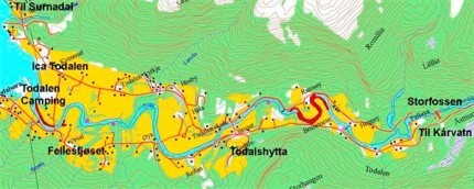 Kart over Toåa i Todalen.