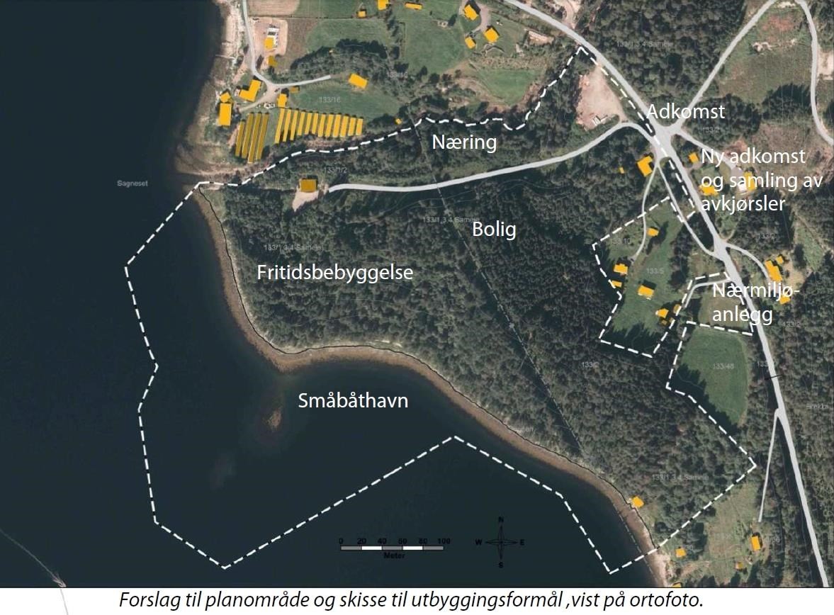 Kart over området ved Øygarden bustad- og hyttefelt. Fotomontasje: Surnadal kommune